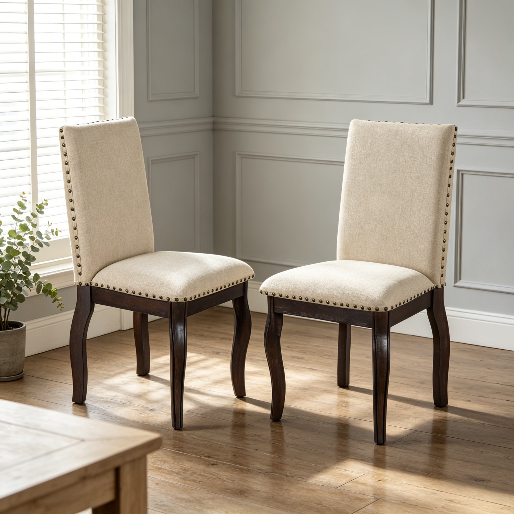 TREXM Set Of 2 Dining Chairs Wood Upholstered Fabirc Dining Room Chair