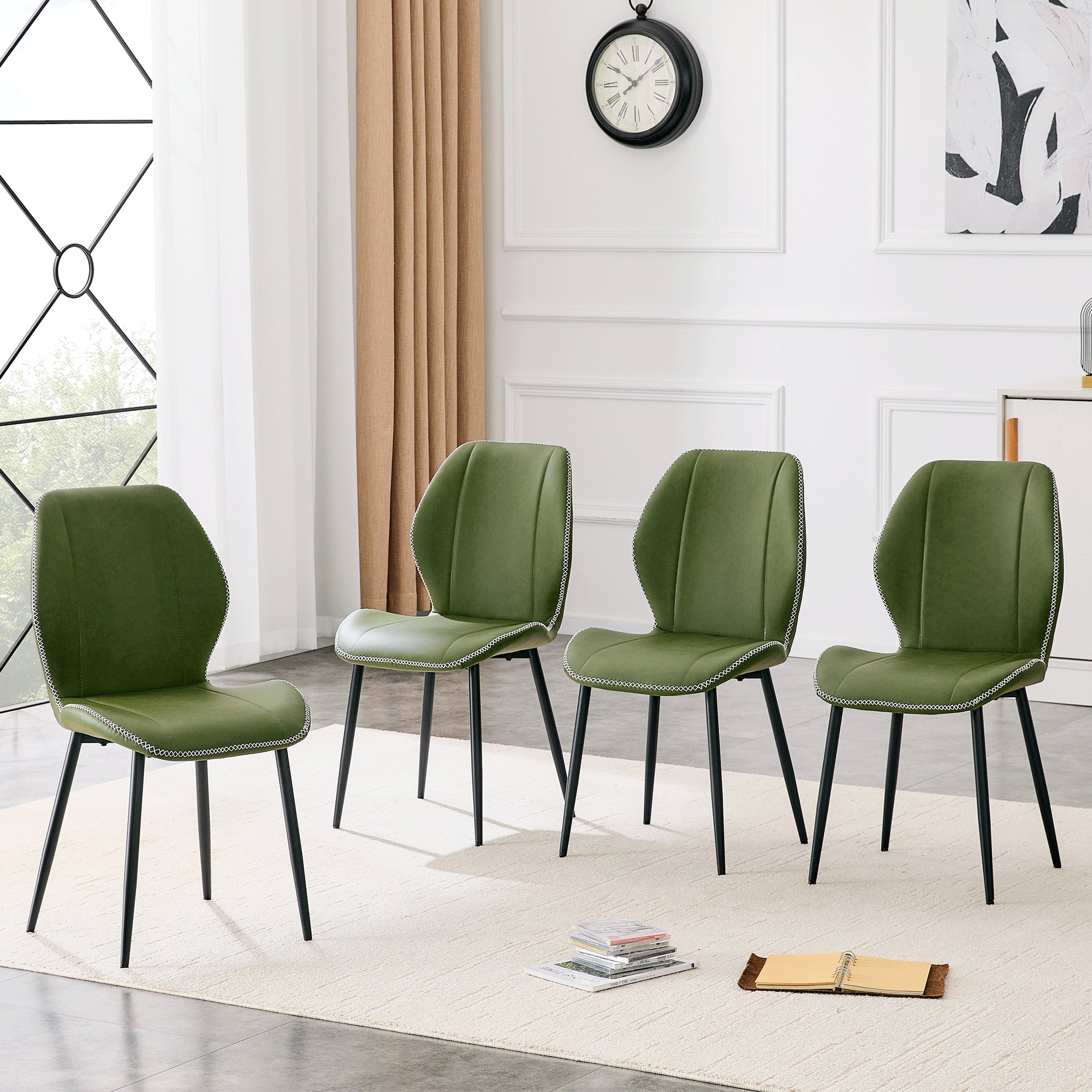 4 Sets Of Retro Olive Green PU Dining Chairs With A Spacious And Comfo