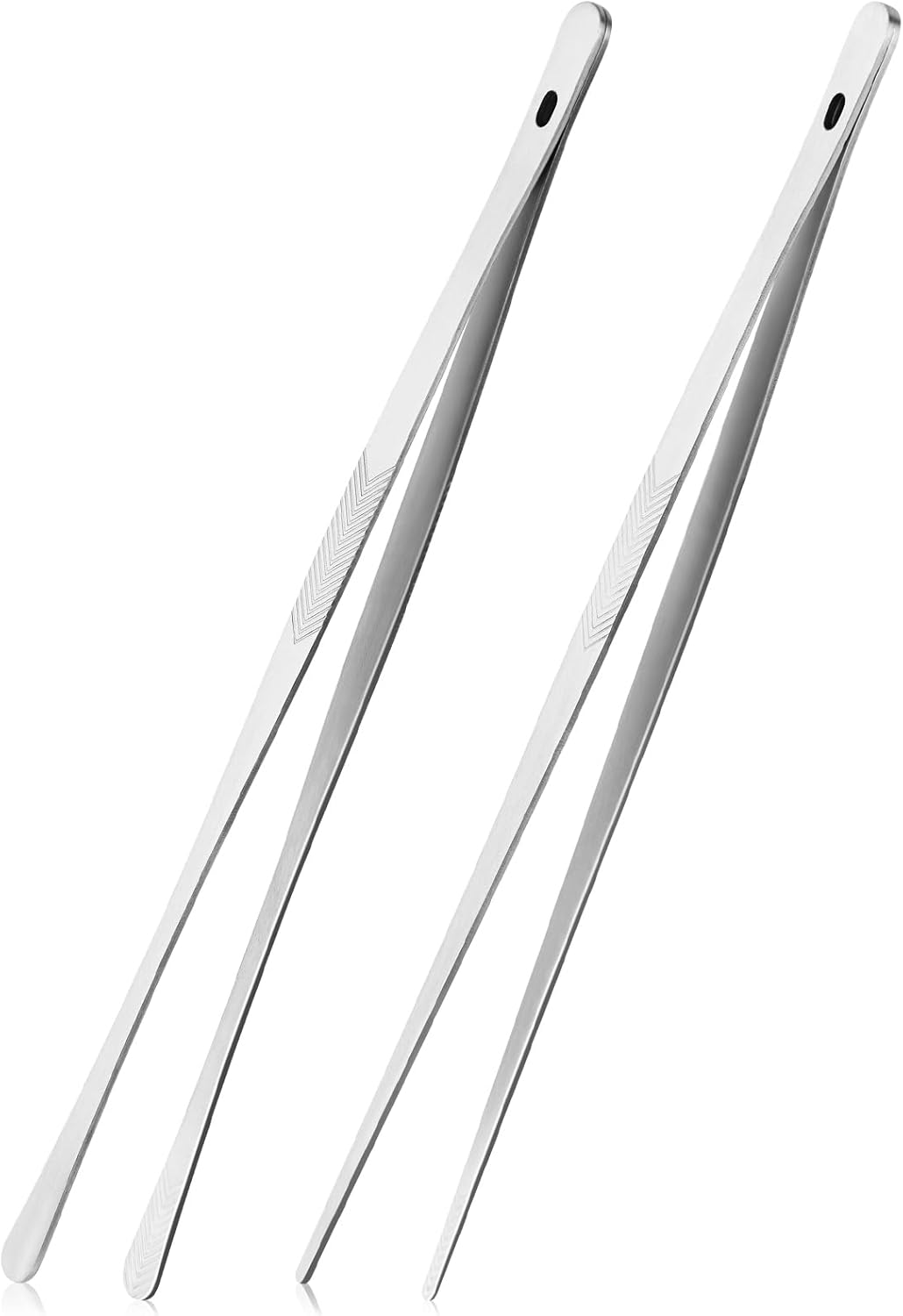 2 Pack 12 Inch Stainless Steel Kitchen Tongs, Serrated Tips, Long Hand