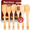 Bamboo Cooking Spoons 6-Piece Set, Wooden Kitchen Utensils With Spoons