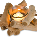 Wooden Tea Light Candle Holder With Glass Insert, Decorative Table Cen