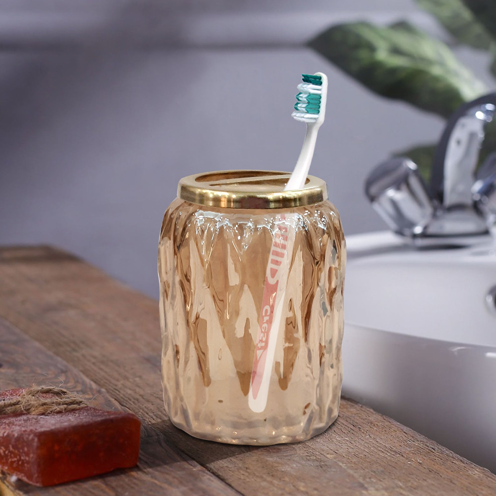 Amber Toothbrush Holder with Multi-Slot Design