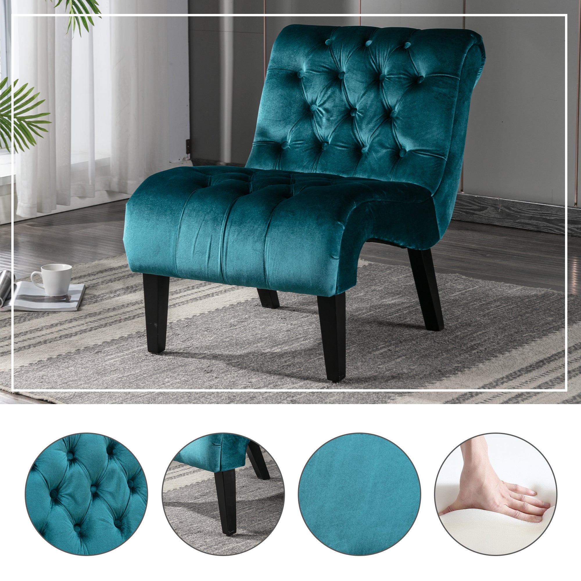 COOLMORE Modern Velvet Armless Accent Living Room Chair Leisure Chair,