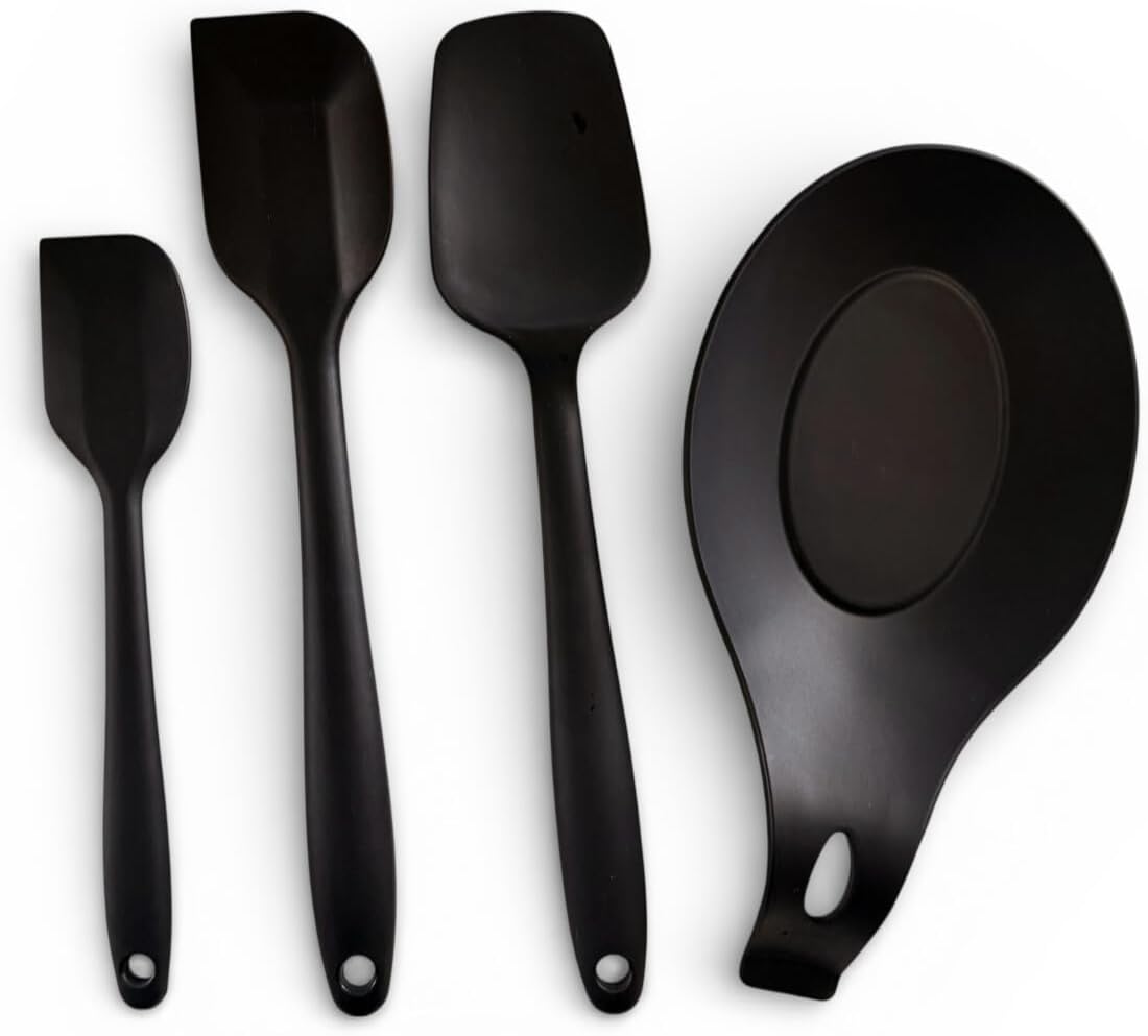 Silicone Spatula Set With Spoon Rest, 4-Piece Heat Resistant Kitchen U