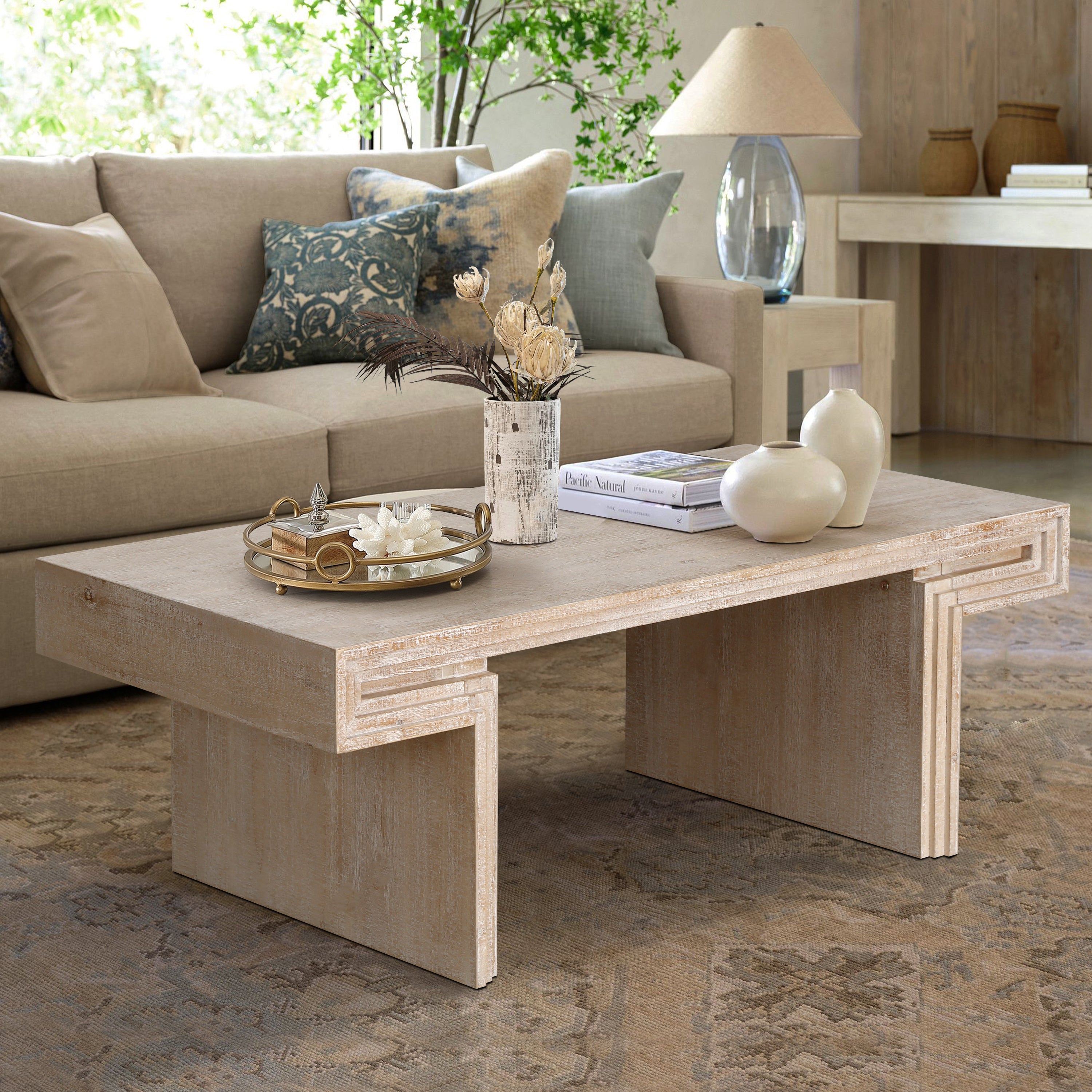 American Vintage Industrial Coffee Table, Premium Reclaimed Wood Textu