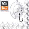 Suction Cup Hooks 12Pack Max Load 10LB Clear Medium Suction Cups No Tr