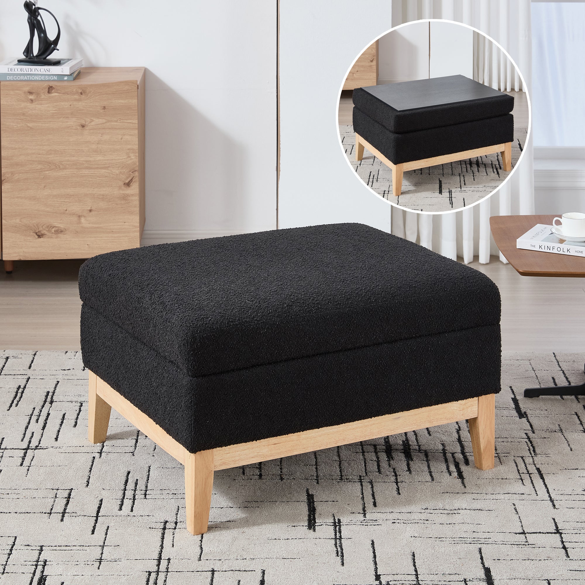 33.86 W Upholstered Wood Base Storage Ottoman With Reversible Lid Coff