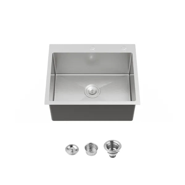 Kitchen Sink, 23″x19″ Single Bowl, Overmount Handmade Sink in Dark Gra