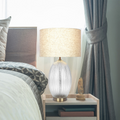 Aurora Ribbed Glass Lamp Base with Linen Shade