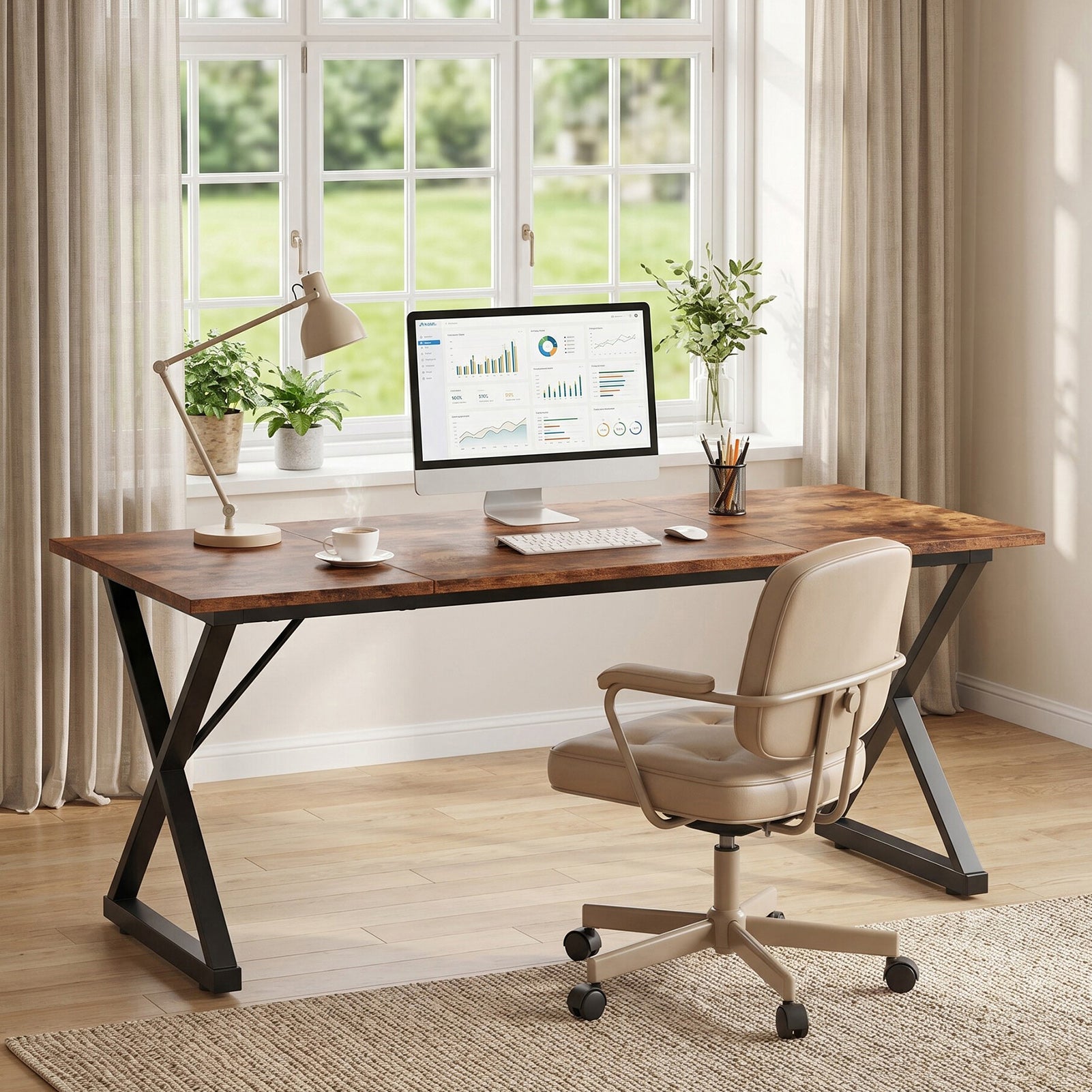 Executive Desk Wooden Computer Desk Ergonomic Business Writing Table W