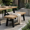 Outdoor Bench With Slat Panel Design And Acacia Wood Frame, Natural An