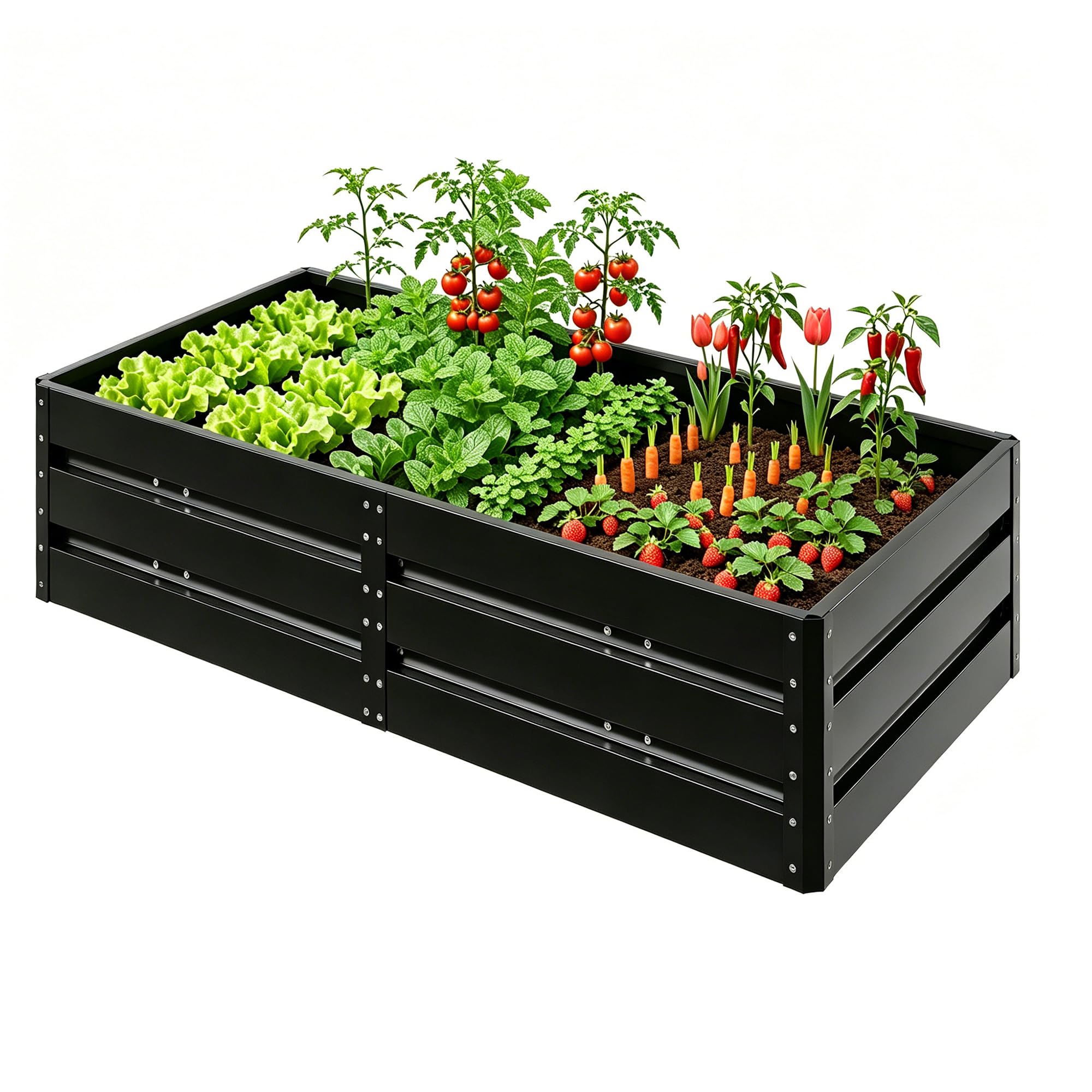 Outdoor Metal Raised Garden Bed With 6 Support Poles,Large Deep Root B