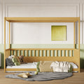 Twin Size Canopy Bed Frame With Guardrails For Kids,Floor Bed Twin Wit